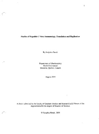Studies of Hepatitis C virus immunology : translation and replication thumbnail