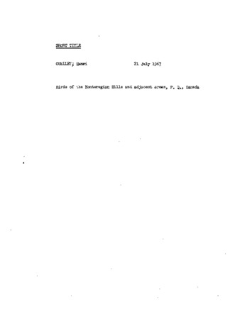 Birds of the Monteregian Hills and adjacent areas, Province of Quebec, Canada. thumbnail