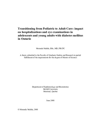 Transitioning from Pediatric to Adult Care: impact on hospitalizations and eye examinations in adolescents and young adults with diabetes mellitus in Ontario thumbnail