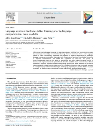 Language exposure facilitates talker learning prior to language comprehension, even in adults thumbnail