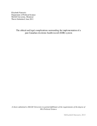 The ethical and legal complications surrounding the implementation of a pan-Canadian electronic health record (EHR) system thumbnail