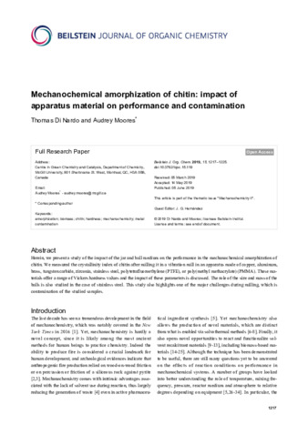 Mechanochemical amorphization of chitin: impact of apparatus material on performance and contamination thumbnail