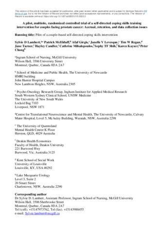 A pilot, multisite, randomized controlled trial of a self-directed coping skills training intervention for couples facing prostate cancer: accrual, retention, and data collection issues thumbnail