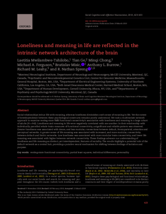 Loneliness and meaning in life are reflected in the intrinsic network architecture of the brain thumbnail