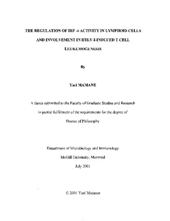 The regulation of IRF-4 activity in lymphoid cells and involvement in HTLV-I-induced T cell leukomogenesis / thumbnail