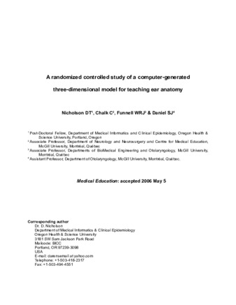 Can virtual reality improve anatomy education? A randomised controlled study of a computer-generated three-dimensional anatomical ear model thumbnail