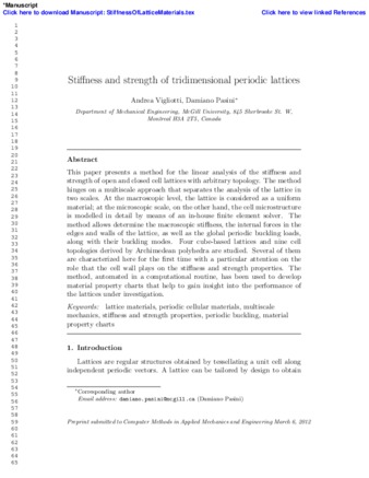 Stiffness and strength of tridimensional periodic lattices thumbnail