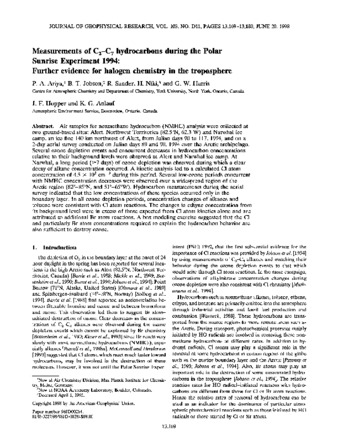 Measurements of C₂-C₇ hydrocarbons during the Polar Sunrise Experiment 1994: Further evidence for halogen chemistry in the troposphere thumbnail