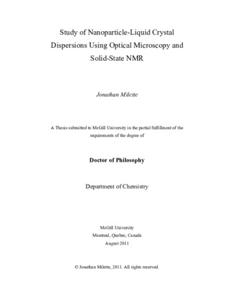 Study of nanoparticle - liquid crystal dispersions using optical microscopy and solid-state NMR thumbnail