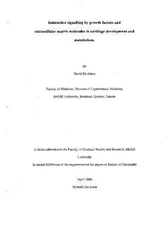 Interactive signalling by growth factors and extracellular matrix molecules in cartilage development and metabolism thumbnail