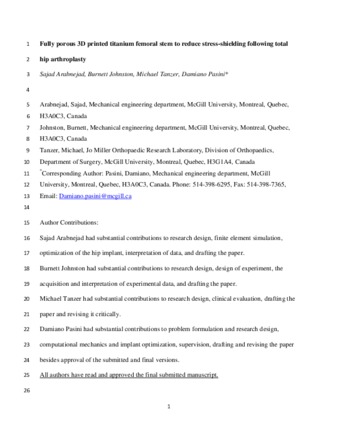 Fully porous 3D printed titanium femoral stem to reduce stress-shielding following total hip arthroplasty thumbnail