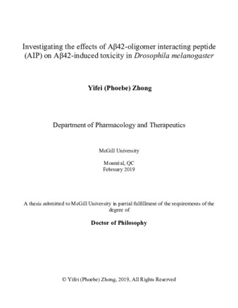 Investigating the effects of Aβ42--oligomer interacting peptide (AIP) on Aβ42-induced toxicity in «Drosophila melanogaster» thumbnail