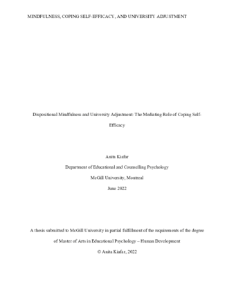 Dispositional mindfulness and university adjustment: The mediating role of coping self-efficacy thumbnail