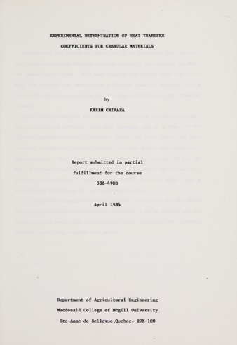 Experimental Determination of Heat Transfer Coefficients for Granular Materials thumbnail