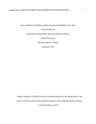 Stress in parents of children with developmental disabilities over time thumbnail