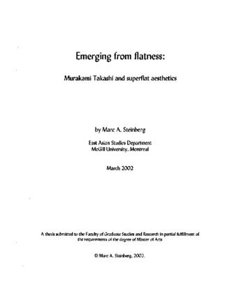 Emerging from flatness : Murakami Takashi and superflat aesthetics thumbnail
