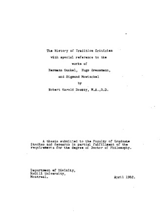 The history of tradition criticism with special reference to the works of Hermann Gunkel, Hugo Gressmann, and Sigmund Mowinckel. thumbnail