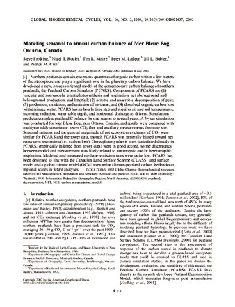 Modeling seasonal to annual carbon balance of Mer Bleue Bog, Ontario, Canada thumbnail