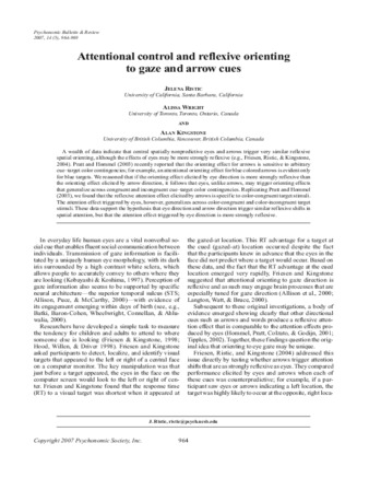 Attentional control and reflexive orienting to gaze and arrow cues thumbnail