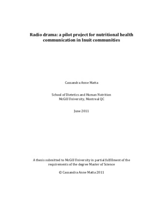 Radio drama: a pilot project for nutritional health communication in Inuit communities thumbnail