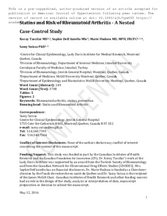 Statins and Risk of Rheumatoid Arthritis - A Nested Case-Control Study thumbnail