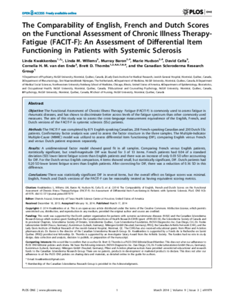 The Comparability of English, French and Dutch Scores on the Functional Assessment of Chronic Illness Therapy-Fatigue (FACIT-F): An Assessment of Differential Item Functioning in Patients with Systemic Sclerosis thumbnail