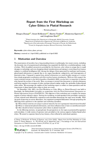 Report from the First Workshop on Cyber Ethics in Platial Research thumbnail
