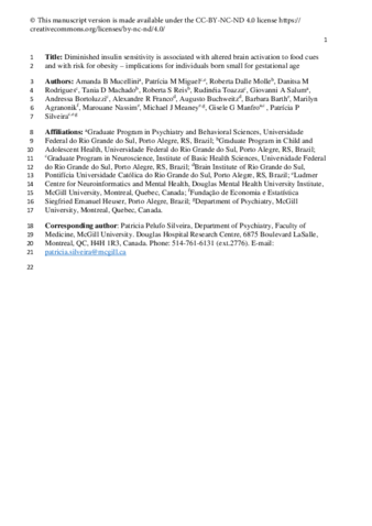 Diminished insulin sensitivity is associated with altered brain activation to food cues and with risk for obesity – Implications for individuals born small for gestational age thumbnail