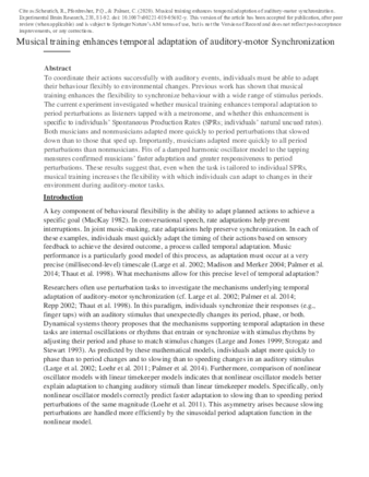 Musical training enhances temporal adaptation of auditory-motor synchronization thumbnail