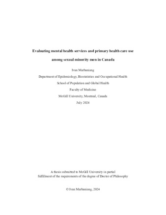 Evaluating mental health services and primary health care use among sexual minority men in Canada thumbnail