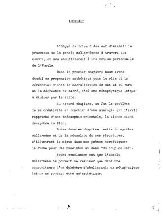 La métaphysique laique de Mallarmé. thumbnail