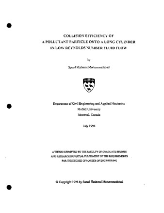 Collision efficiency of a pollutant particle onto a long cylinder in low Reynolds number fluid flow thumbnail