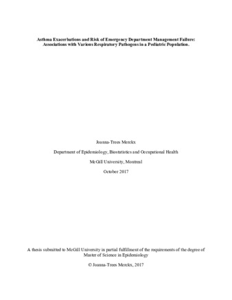 Asthma exacerbations and risk of emergency department management failure: associations with various respiratory pathogens in a pediatric population thumbnail