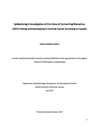 Epidemiologic investigation of the value of human papillomavirus (HPV) testing and genotyping in cervical cancer screening in Canada thumbnail