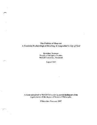 The politics of heaven : a feminist eschatological reading of Augustine's City of God thumbnail