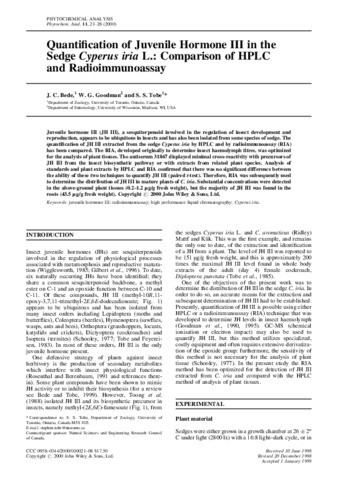 Quantification of Juvenile Hormone III in the Sedge Cyperus iria L.: Comparison of HPLC and Radioimmunoassay thumbnail