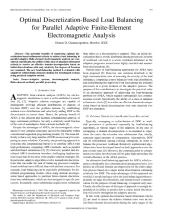 Optimal discretization-based load balancing for parallel adaptive finite-element electromagnetic analysis thumbnail