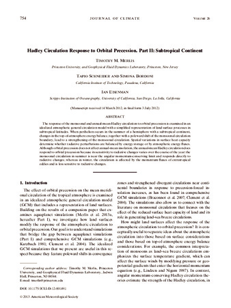 Hadley circulation response to orbital precession. Part II: Subtropical continent thumbnail