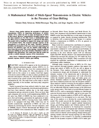 A Mathematical  model of multi-speed trasnmissions in electric vehicles in the presence of gear-shifting thumbnail