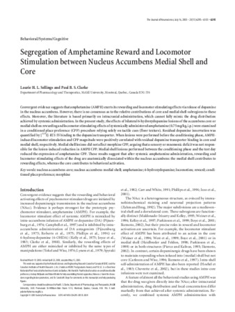 Segregation of Amphetamine Reward and Locomotor Stimulation between Nucleus Accumbens Medial Shell and Core thumbnail