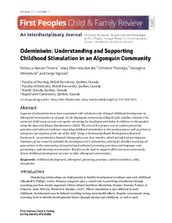 Odeminiwin: Understanding and Supporting Childhood Stimulation in an Algonquin Community thumbnail