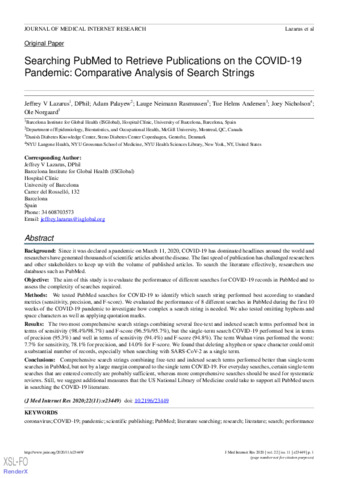 Searching PubMed to Retrieve Publications on the COVID-19 Pandemic: Comparative Analysis of Search Strings thumbnail
