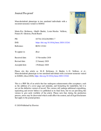 Musculoskeletal phenotype in two unrelated individuals with a recurrent nonsense variant in SGMS2 thumbnail