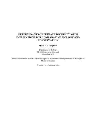 Determinants of primate diversity with implications for comparative biology and conservation thumbnail