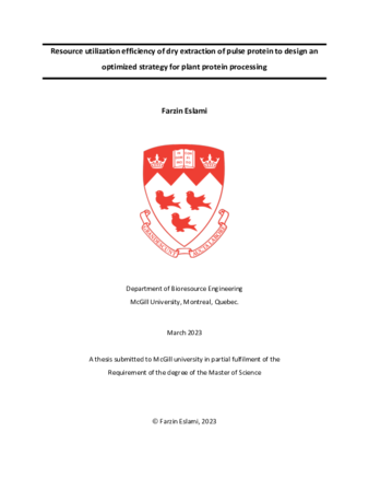 Resource utilization efficiency of dry extraction of pulse protein to design an optimized strategy for plant protein processing thumbnail