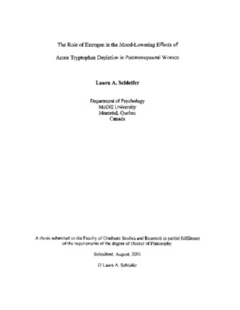 The role of estrogen in the mood-lowering effects of acute tryptophan depletion in postmenopausal women / thumbnail