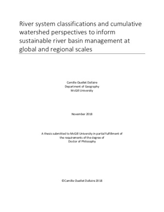 River system classifications and cumulative watershed perspectives to inform sustainable river basin management at global and regional scales thumbnail