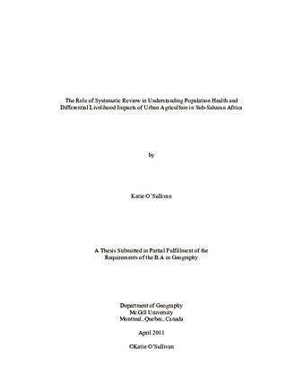 The Role of Systematic Review in Understanding Population Health and Differential Livelihood Impacts of Urban Agriculture in Sub-Saharan Africa thumbnail