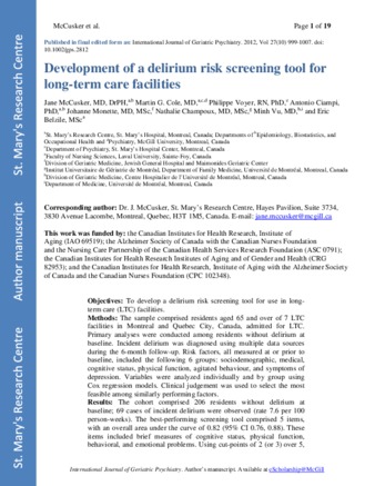 Development of a delirium risk screening tool for long-term care facilities. thumbnail