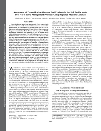 Assessment of denitrification gaseous end-products in the soil profile under two water table management practices using repeated measures analysis thumbnail